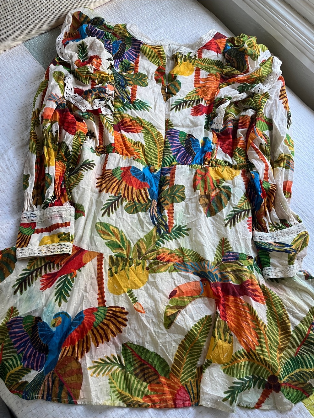 Farm Rio Ruffled printed Swiss-dot cotton mini dress - Picture 4 of 16